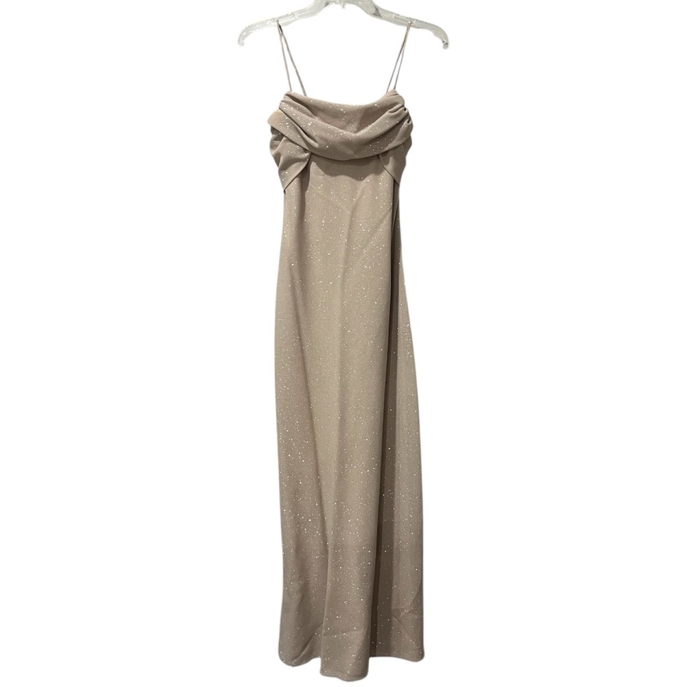 Betsy & Adam by Linda Bernell Sparkly Gold Glitter Formal Dress Size 4 Spaghetti
